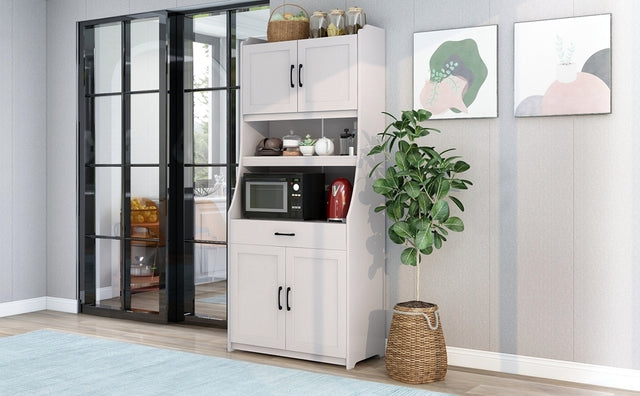 TREXM One-body Style Pantry Cabinet Kitchen Living Room Dining Room Storage Buffet with Doors, Adjustable Shelves (Antique White)