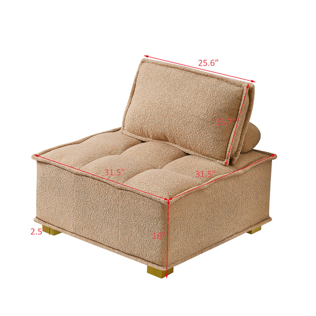 Lazy sofa ottoman with gold wooden legs teddy fabric (Khaki)