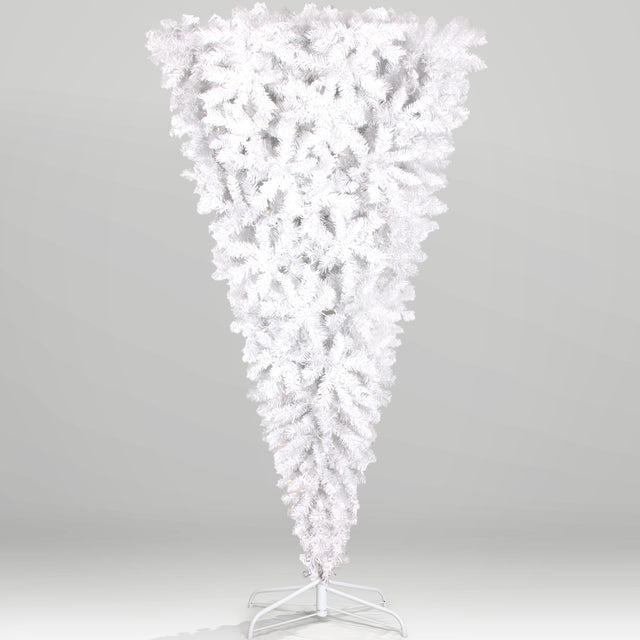 Upside Down White Christmas Tree, Xmas Tree with LED Warm White Lights, Reinforced Metal Base & Easy Assembly 6.6ft, w/1,200 Lush Branch Tips, 450 LED Lights X-mas