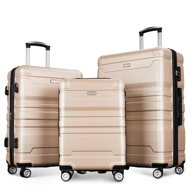 Luggage Sets New Model Expandable ABS Hardshell 3pcs Clearance Luggage Hardside Lightweight Durable Suitcase sets Spinner Wheels Suitcase with TSA Lock 20''24''28'' (Champagne)
