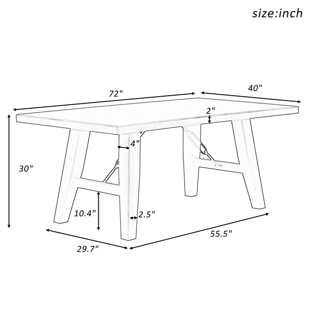 TREXM Industrial Style 72" Wooden Rectangular Table with Chain Bracket (Gray)