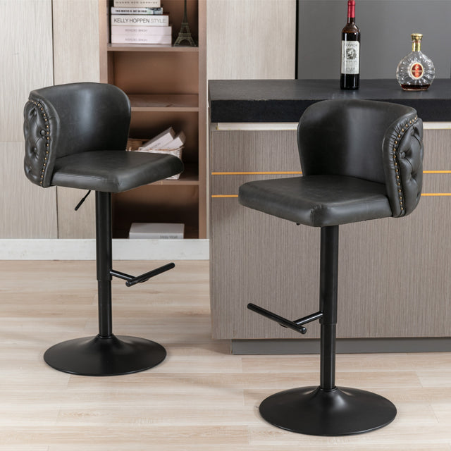 A&A Furniture,Swivel Barstools Adjusatble Seat Height, Modern PU Upholstered Bar Stools with the whole Back Tufted, for Home Pub and Kitchen Island(Dark Gray, Set of 2)