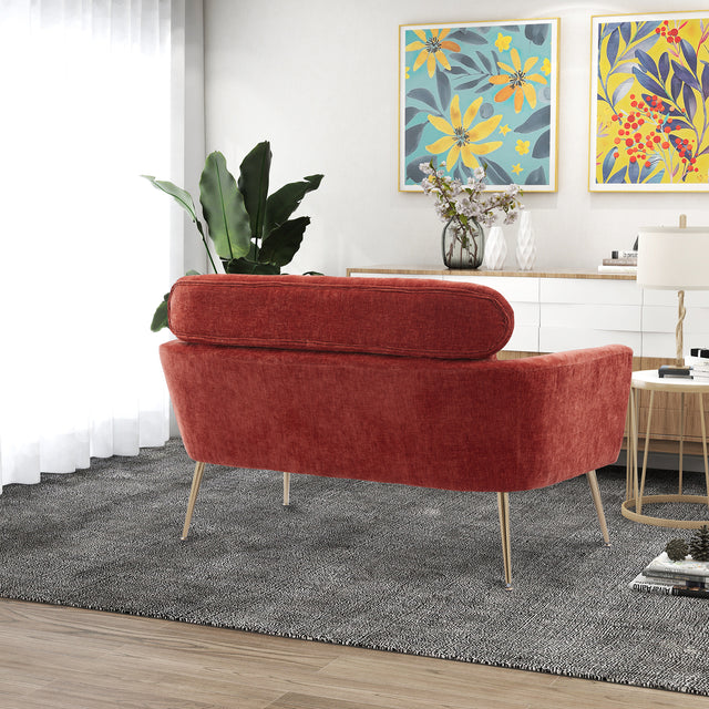 51"W Modern Chenille Loveseat Small Sofa Small Mini Room Couch Two-Seater Sofa With 2 Throw Pillows Gold Metal Legs for Small Space Office Studio Apartment Bedroom, Terracotta Chenille