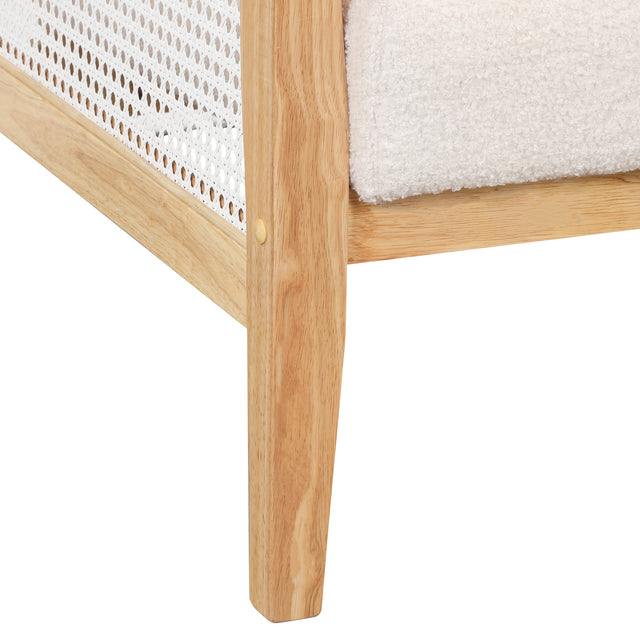 【EAT 3.10】Mid-Century Armchair Rattan Mesh Upholstered Accent Chair,Teddy Short Plush Particle Velvet Armchair for Living Room,Bedroom, Office, Studio,White