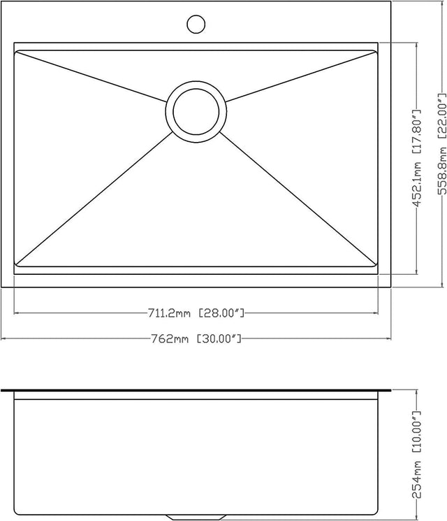 30" x 22" Black Drop In Kitchen Sink, 16 Gauge Stainless Steel Workstation Sink