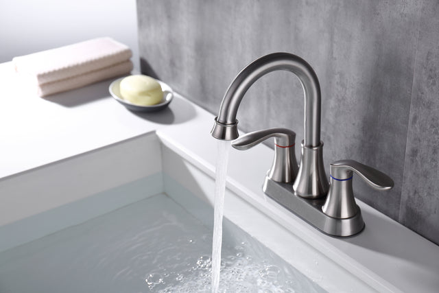 2-Handle 4-Inch Brushed Nickel Bathroom Faucet, Bathroom Vanity Sink Faucets with Pop-up Drain and Supply Hoses
