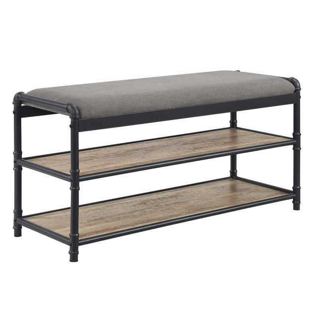 ACME Brantley Shoe Rack in Gray Fabric, Oak & Sandy Black Finish AC00755