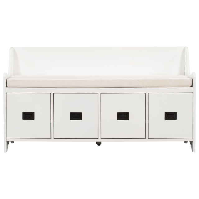 TREXM Movable Cushion Storage Bench with Drawers and Backrest for Entryway and Living Room(White)