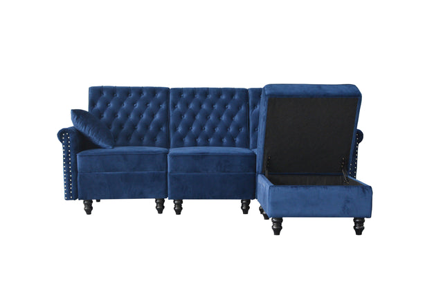 Redde Boo Blue Velvet Soft K/D Sofa And Stool With Storage, High Quality Classic Free Living  Room Sectional Fabirc Sofa