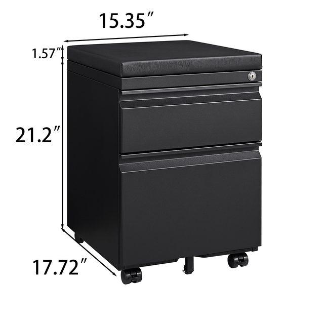 Mobile File Cabinet 2-Drawer Pedestal with Lock for Storage Use for Home Office and Business Enterprise,Legal/Letter Size Black,With 5 Wheels,with Leather cushion