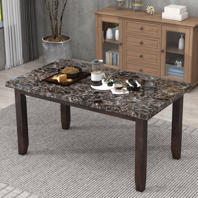 6-piece Faux Marble Dining Table Set with one Faux Marble Dining Table ,4 Chairs and 1 Bench, Table: 60”x38”x 30”,Chair: 20.2”x28.5”x39”, Black