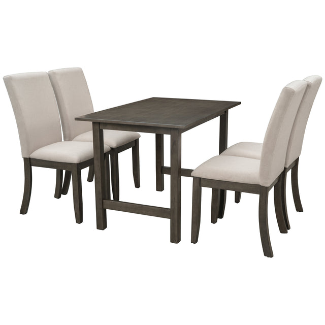 TOPMAX Farmhouse 5-Piece Wood Dining Table Set for 4, Kitchen Furniture Set with 4 Upholstered Dining Chairs for Small Places, Gray Table+Beige Chair