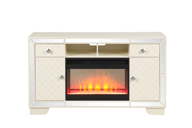 Madison TV Stand With Electric Fireplace in Beige