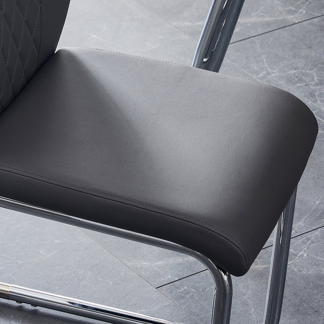 Modern Dining Chairs with Faux Leather Padded Seat Dining Living Room Chairs Upholstered Chair with Metal Legs Design for Kitchen, Living, Bedroom, Dining Room Side Chairs Set of 6 (Grey+PU Leather)