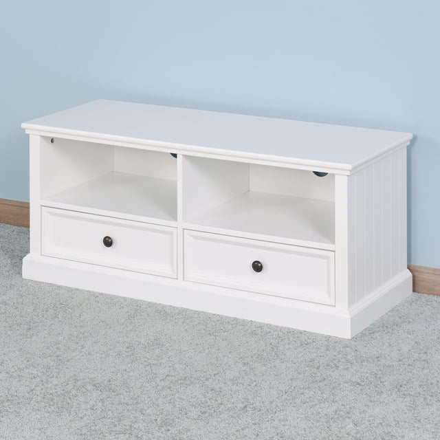 Living Room Wooden White TV Cabinet with 2 Drawers