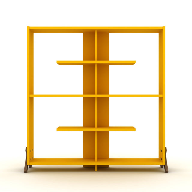 Furnish Home Store Kipp Wood Frame Etagere Open Back 6 Shelves Bookcase Industrial Bookshelf for Office and Living Rooms Modern Bookcases Large Bookshelf Organizer, Walnut/Yellow