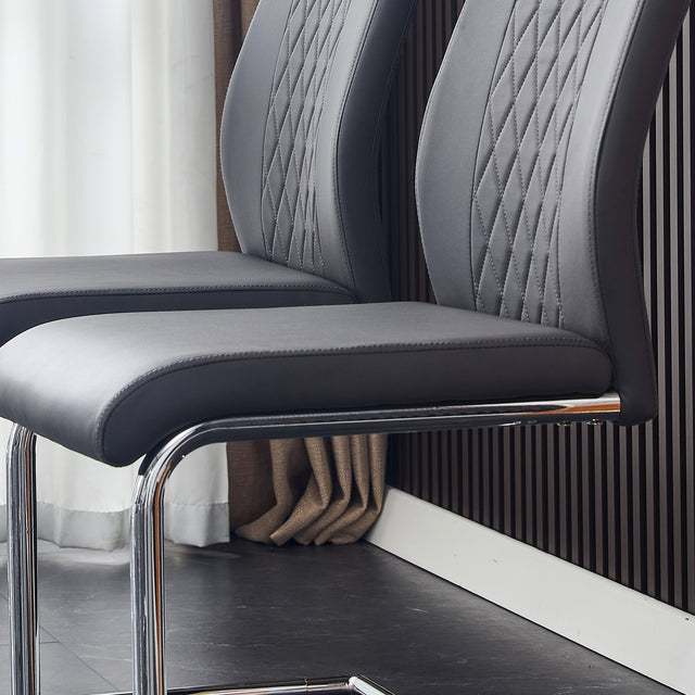 Modern Dining Chairs with Faux Leather Padded Seat Dining Living Room Chairs Upholstered Chair with Metal Legs Design for Kitchen, Living, Bedroom, Dining Room Side Chairs Set of 2 (grey+PU Leather)