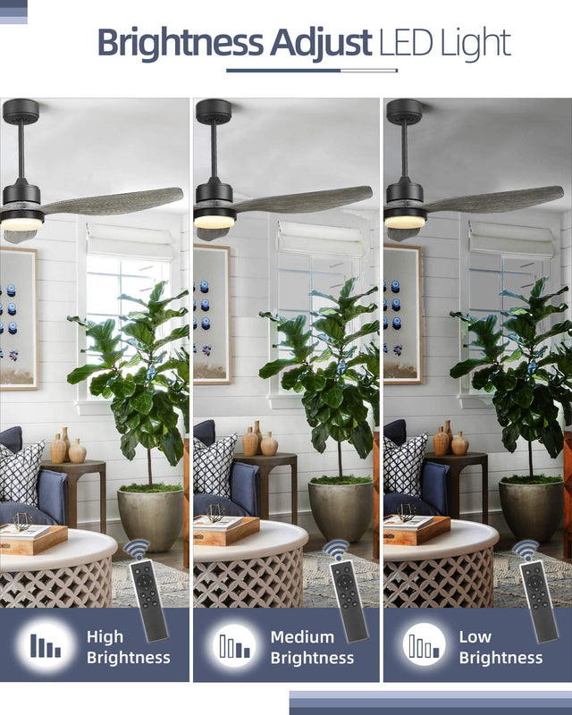 Blade LED Propeller Ceiling Fan with Remote Control 52inch(wood color)