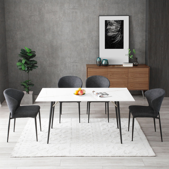 63'' Dining Table Small Space Kitchen Table Porcelain Desk Top White
