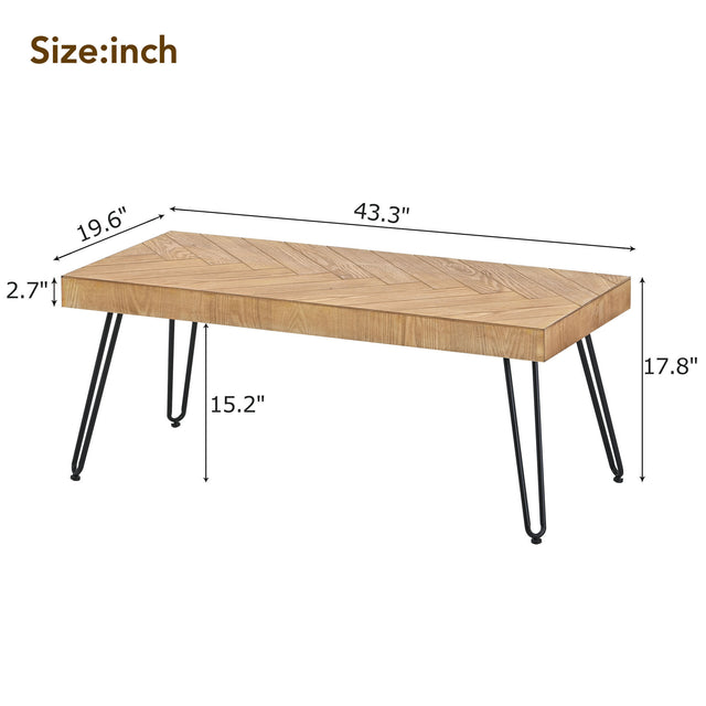 ON-TREND Modern Coffee Table, Easy Assembly Tea Table, Thicken Cocktail Table with w/Chevron Pattern & Metal Hairpin Legs for Living Room, Ash Wood Finished