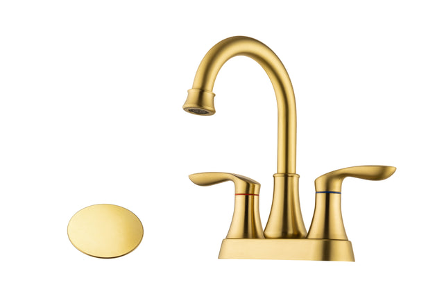 2-Handle Lavatory Faucet Brushed Nickel Bathroom Sink Faucet with Metal Pop-up Drain and Faucet Supply Lines