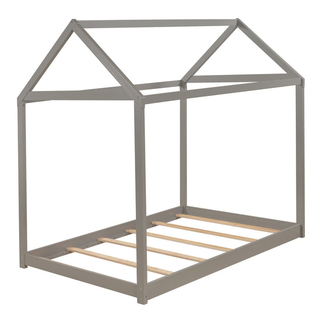 Twin Size Wooden House Bed, Gray(New)