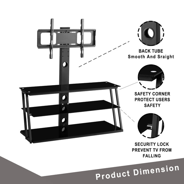 Black Multi-Function Angle And Height Adjustable Tempered Glass TV Stand