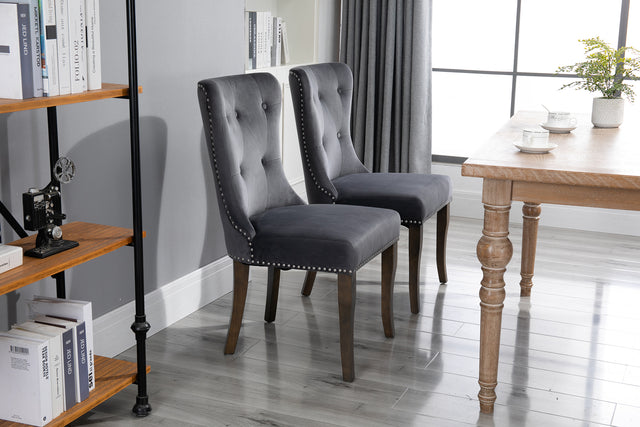 TOPMAX Victorian Dining Chair Button Tufted Armless Chair Upholstered Accent Chair,Nailhead Trim,Chair Ring Pull Set of 2 (Grey)