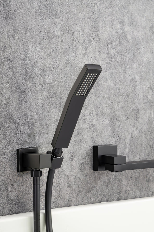 Waterfall Wall Mounted Bathtub Faucet with Hand Shower Swivel Tub Filler Faucet Single Handle Solid Brass