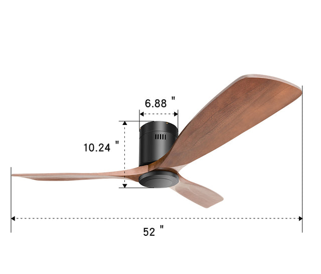 Low Profile Ceiling Fan DC 3 Carved Wood Fan Blade Noiseless Reversible Motor Remote Control Without Light
