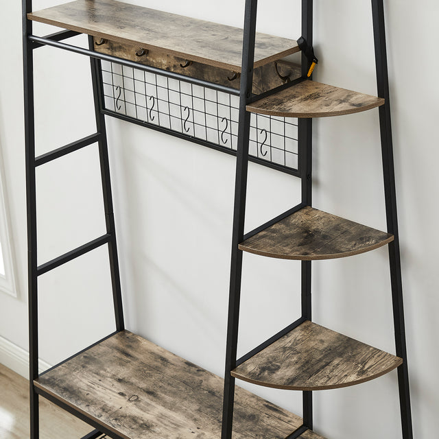 Entryway Coat Rack/ Hall Tree with Bookshelves, Multiple Hooks, and Bench Seat