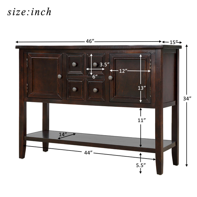 TREXM Cambridge Series Buffet Sideboard Console Table with Bottom Shelf (Espresso)
