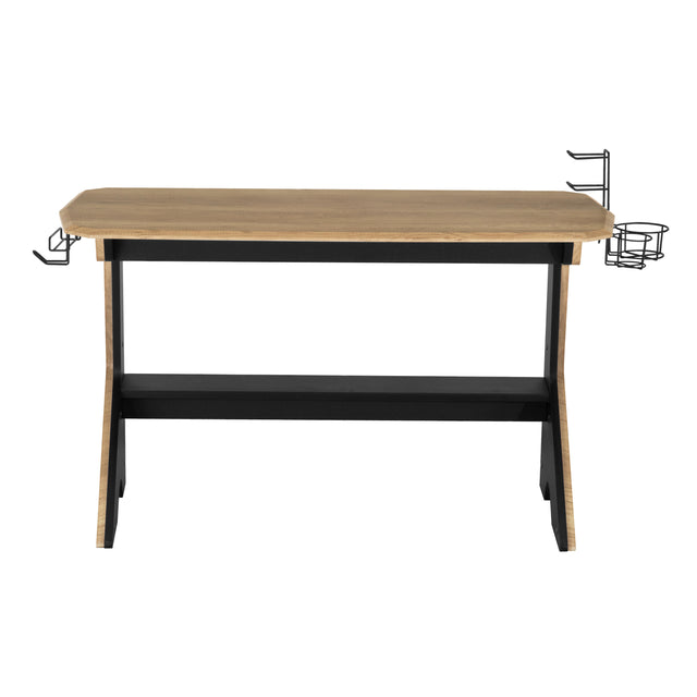 Techni Mobili Home Office Computer Writing Desk Workstation with Two Cupholders and a Headphone Hook- Pine