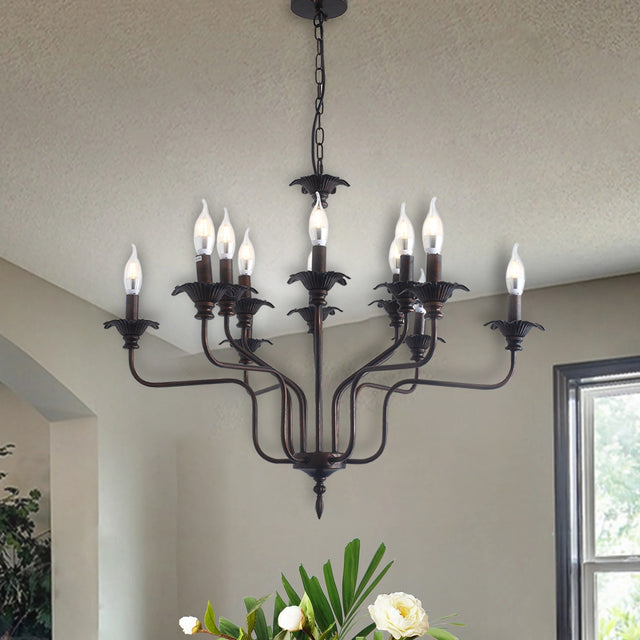 Retro American style stamen-shaped iron chandelier -12 bulbs -E12 lamp holder