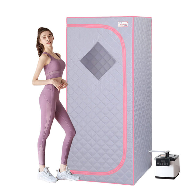 Full Size Portable Grey Steam Sauna tent–Personal Home Spa, with Steam Generator, Remote Control, Foldable Chair, Timer and PVC Pipe Connector Easy to Install.Fast heating, with FCC Certification