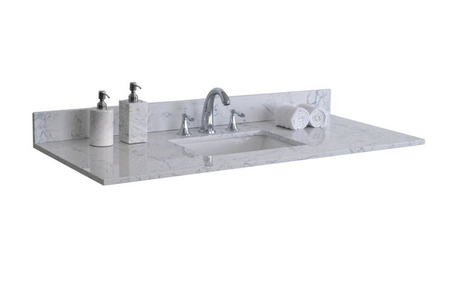 Montary 49"x 22" bathroom stone vanity top carrara jade engineered marble color with undermount ceramic sink and 3 faucet hole with backsplash