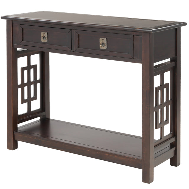 TREXM  Console Table with 2 Drawers and Bottom Shelf, Entryway Accent Sofa Table (Espresso)