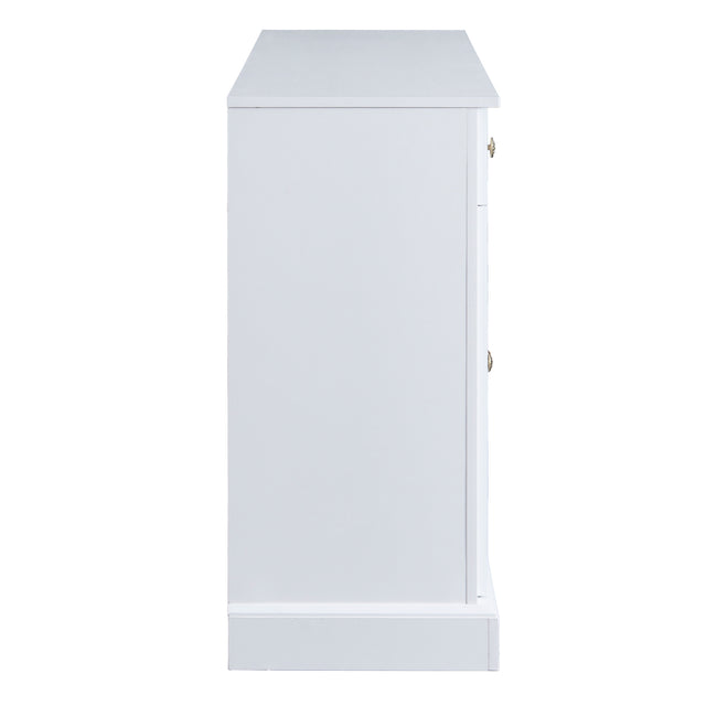TREXM Kitchen Sideboard Storage Buffet Cabinet with 2 Drawers & 4 Doors Adjustable Shelves for Dining Room, Living Room (White)