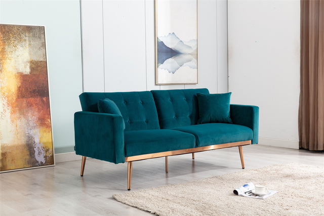 COOLMORE Velvet Sofa , Accent sofa .loveseat sofa with rose gold metal feet and Teal Velvet