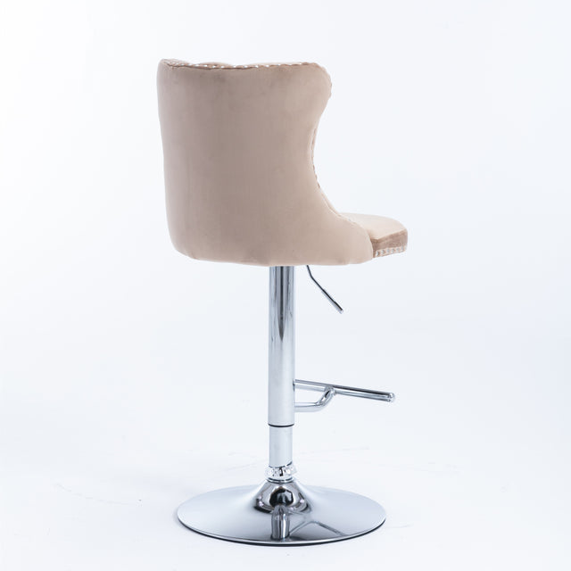 A&A Furniture,Swivel Velvet Barstools Adjusatble Seat Height from 25-33 Inch, Modern Upholstered Chrome base Bar Stools with Backs Comfortable Tufted for Home Pub and Kitchen Island(Khaki,Set of 2)