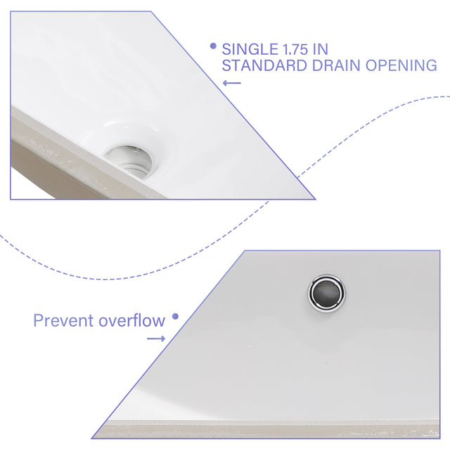 Bathroom Sink Rectangle Deep Bowl Pure White Porcelain Ceramic Lavatory Vanity Sink Basin with Overflow