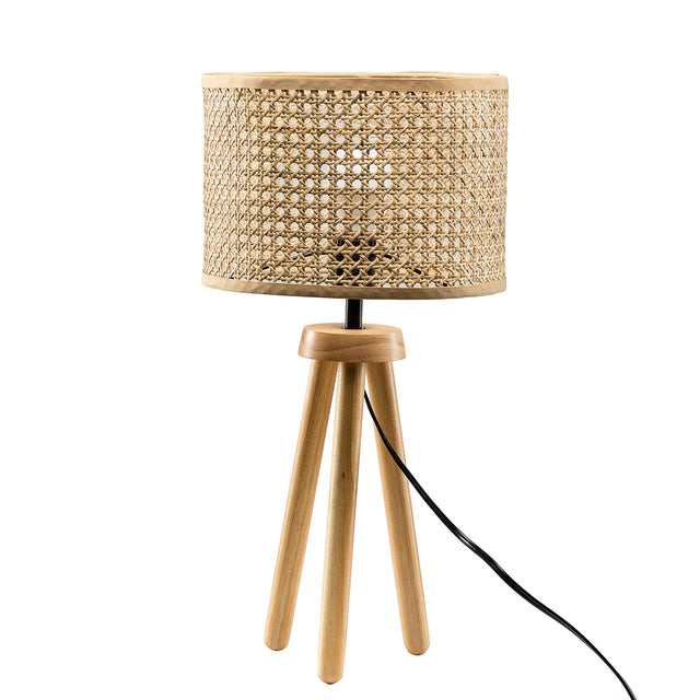 Tenedos Solid Wood Rattan 21.3" Table Lamp with In-line Switch Control