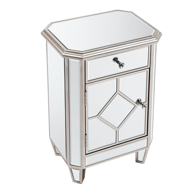 Champagne color mirror single pull single door small side cabinet, multi -function bedside cabinet