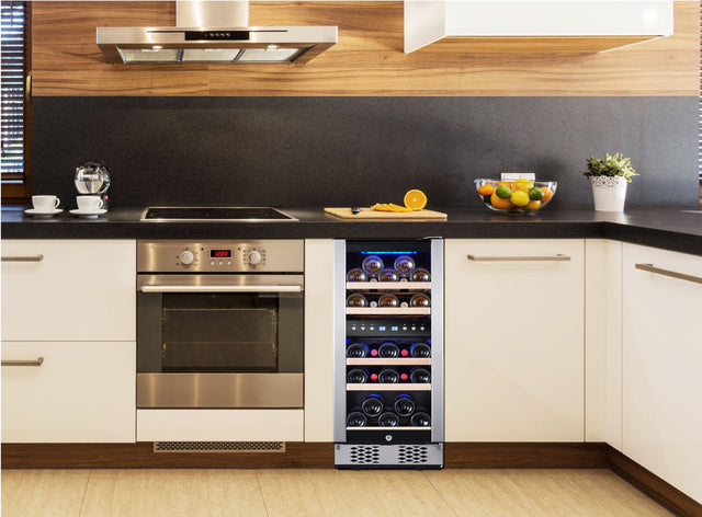 30 Bottles/15 Inch Dual Zone Low Noise Wine Cooler Refrigerator , Small Wine Refrigerator for Home Bar with Digital Temperature Control, Glass Front Doors and Interior Lighting