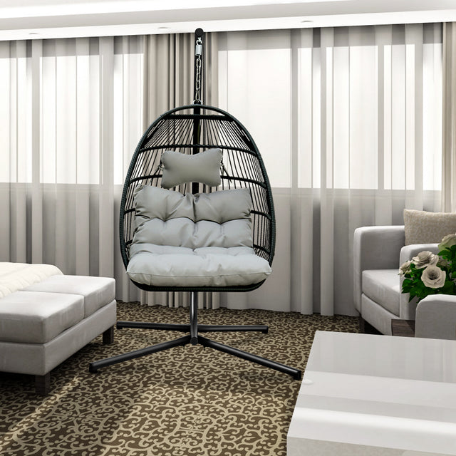 Patio Rattan Four Corners Single Hanging Egg Chair patio outdoor