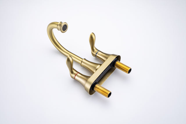 2-Handle Lavatory Faucet Brushed Nickel Bathroom Sink Faucet with Metal Pop-up Drain and Faucet Supply Lines