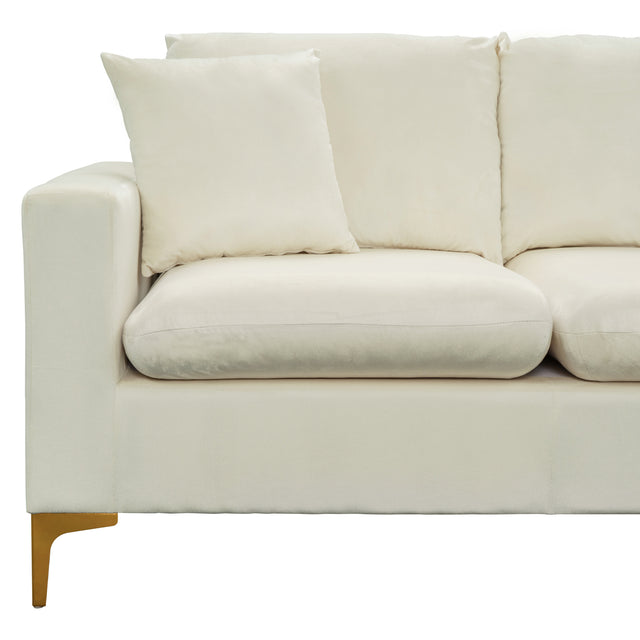 【EAT 3.10】110.6" Sectional Sofa with Ottoman, L-Shape Elegant Velvet Upholstered Couch with 2 Pillows for Living Room Apartment,Cream White