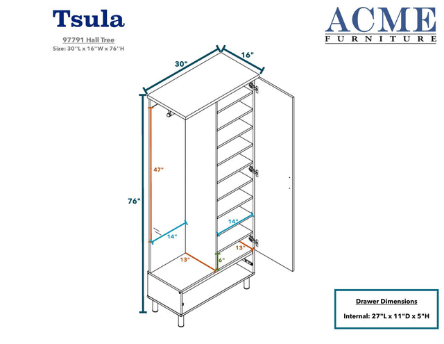 ACME Tsula Hall Tree, Rustic Walnut 97791