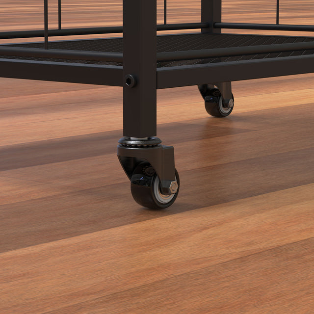 3 Tier Metal Mesh Rolling Storage Cart, Mesh Storage Pantry Cart with Lockable Wheels Wood Look Top and Metal Frame,Rolling Utility Cart for Kitchen Bathroom, Office, Library, Coffee Bar