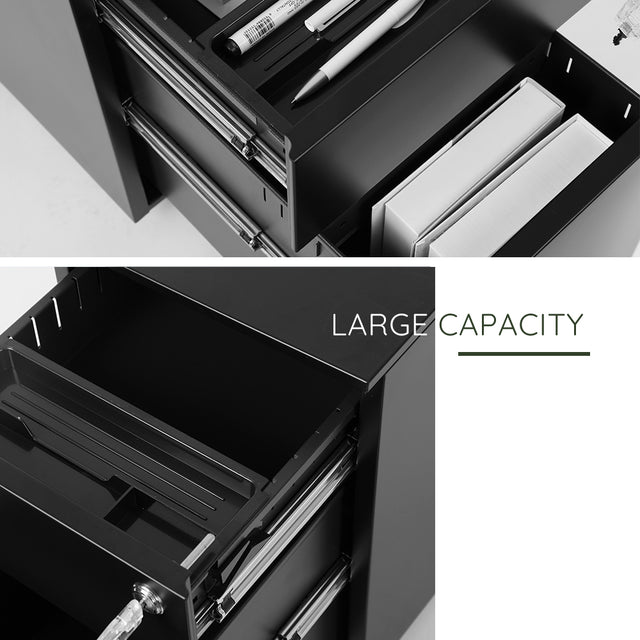 2 Drawer Mobile File Cabinet with Lock Metal Filing Cabinet for Legal/Letter/A4/F4 Size, Fully Assembled Include Wheels, Home/Office Design,Black